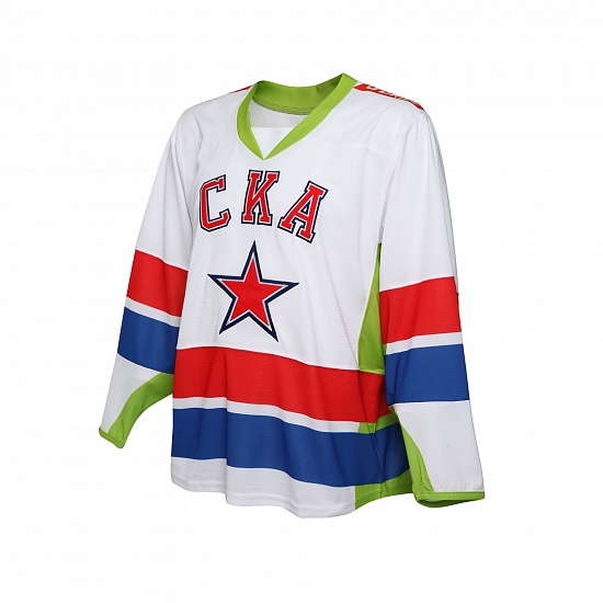 Реплика хоккейного свитера СКА с салатовыми вставками (выездная)